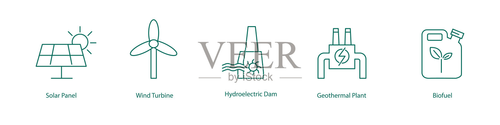 可再生能源矢量图标:太阳能，风能和水力插画图片素材