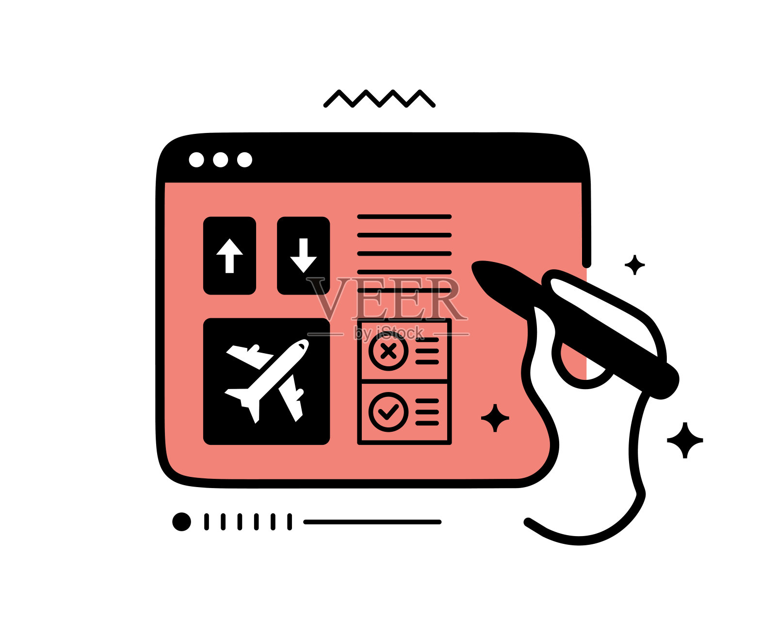 连续线路网络浏览器与图标为航班办理登机插画图片素材