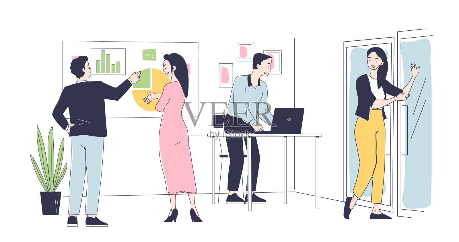 人们在办公室工作矢量简单插画图片素材