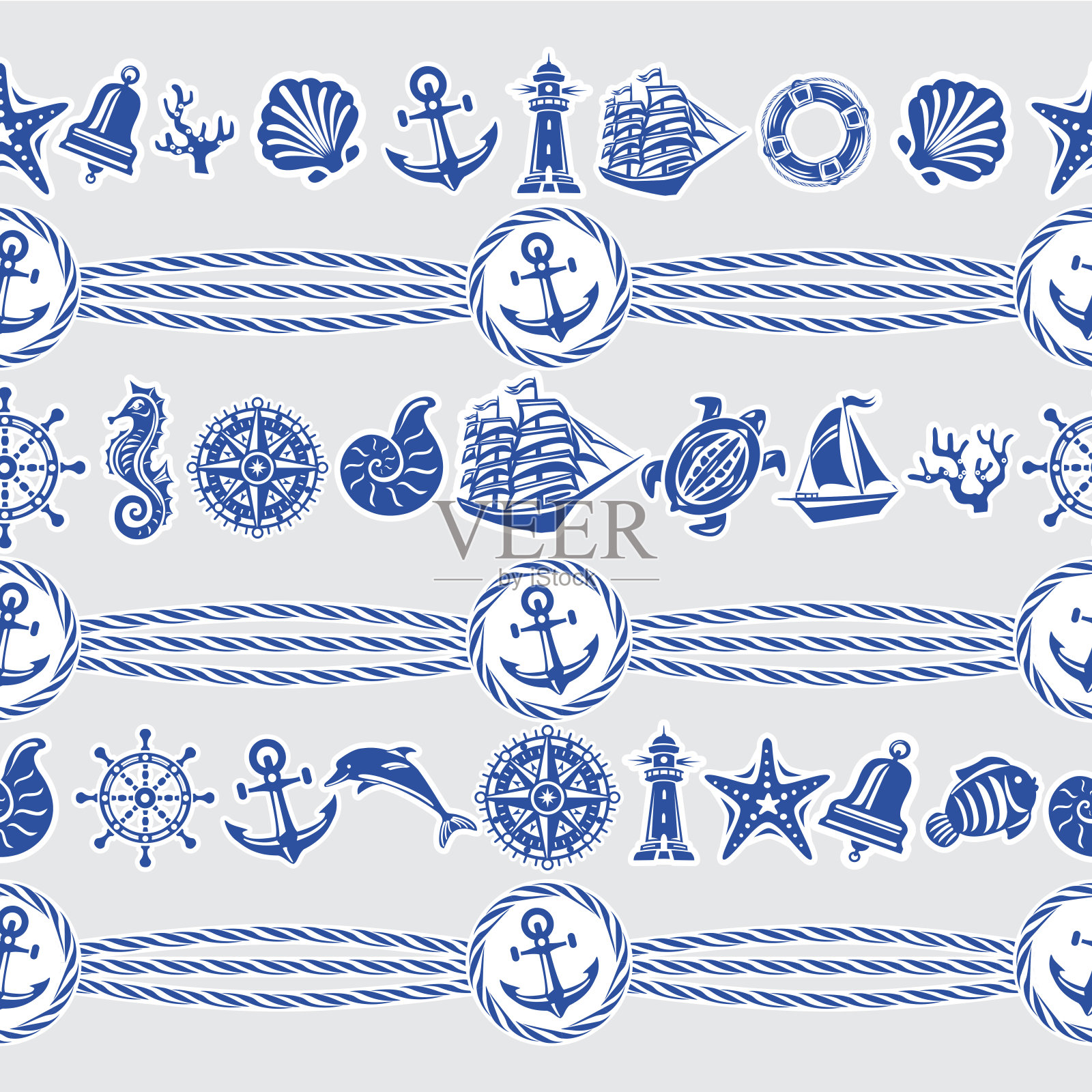 无缝图案与航海和海洋符号插画图片素材