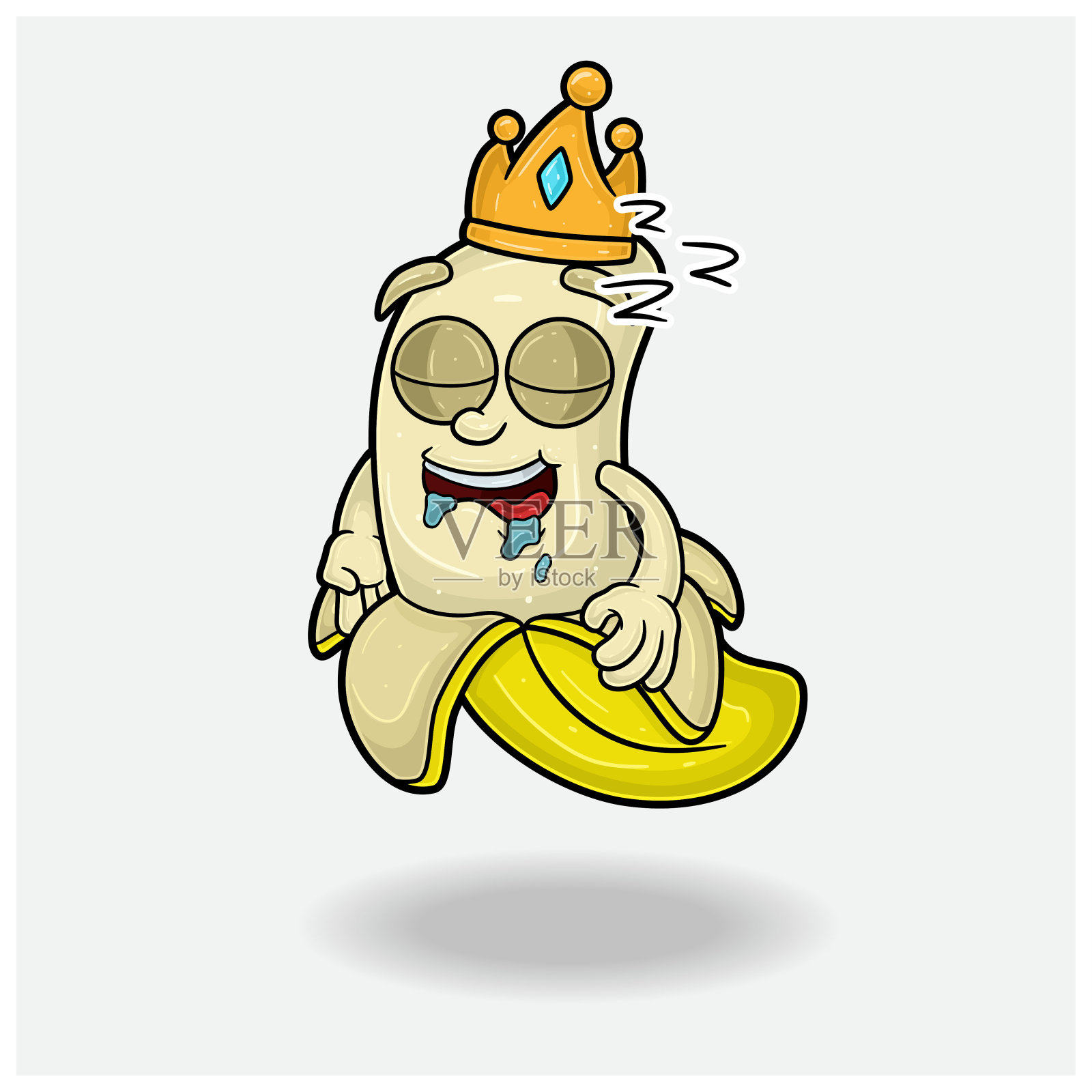 香蕉吉祥物卡通人物与睡眠的表情。用于品牌，标签，包装和产品。插画图片素材