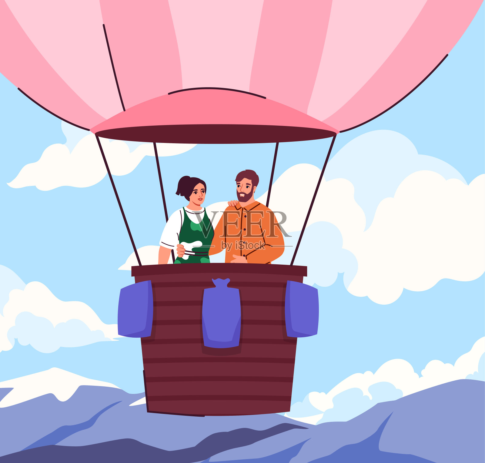 一对夫妇在热气球矢量插画图片素材
