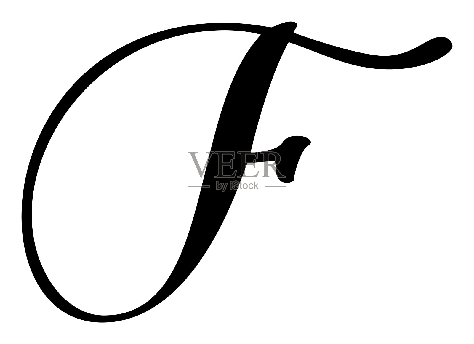 矢量书法手绘字母F标志。脚本的字体。手写笔刷样式插画图片素材