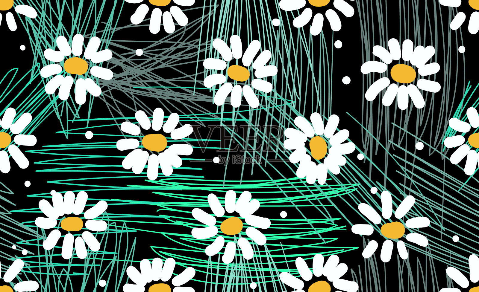 无缝花卉图案与洋甘菊花。夏天的背景。雏菊花插画图片素材