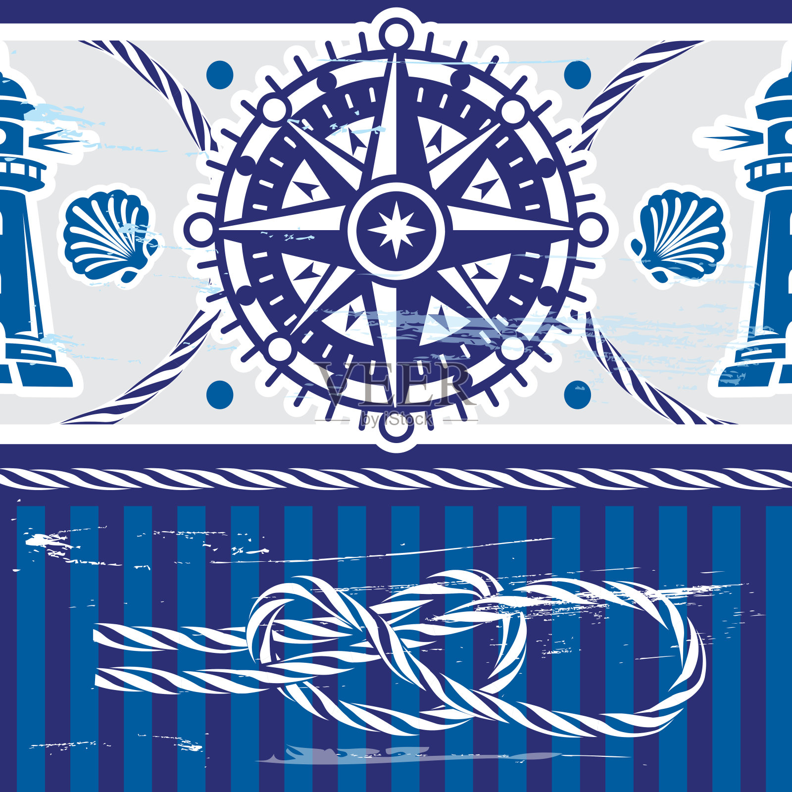 无缝图案与航海和海洋符号插画图片素材