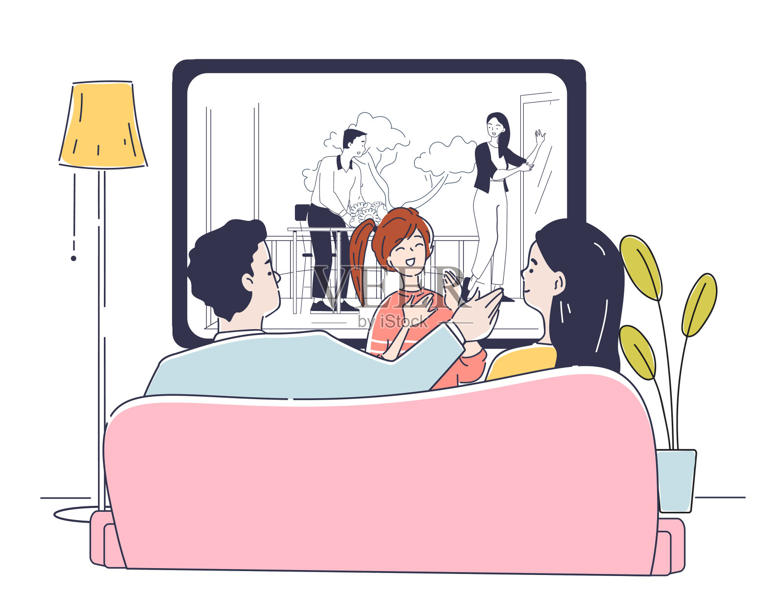 后视图家庭矢量简单插画图片素材