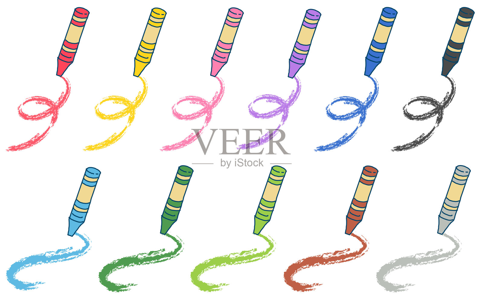 插图集绘制线条与蜡笔插画图片素材