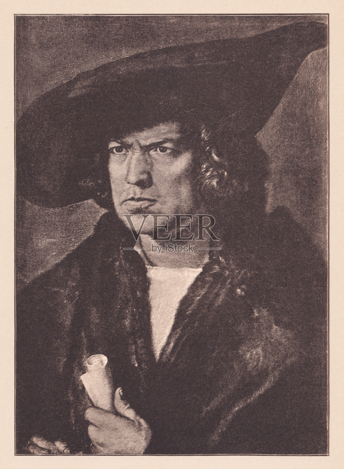 拿着巴雷特和卷轴的人，阿尔布雷希特·德·雷尔，半色调，1891年插画图片素材