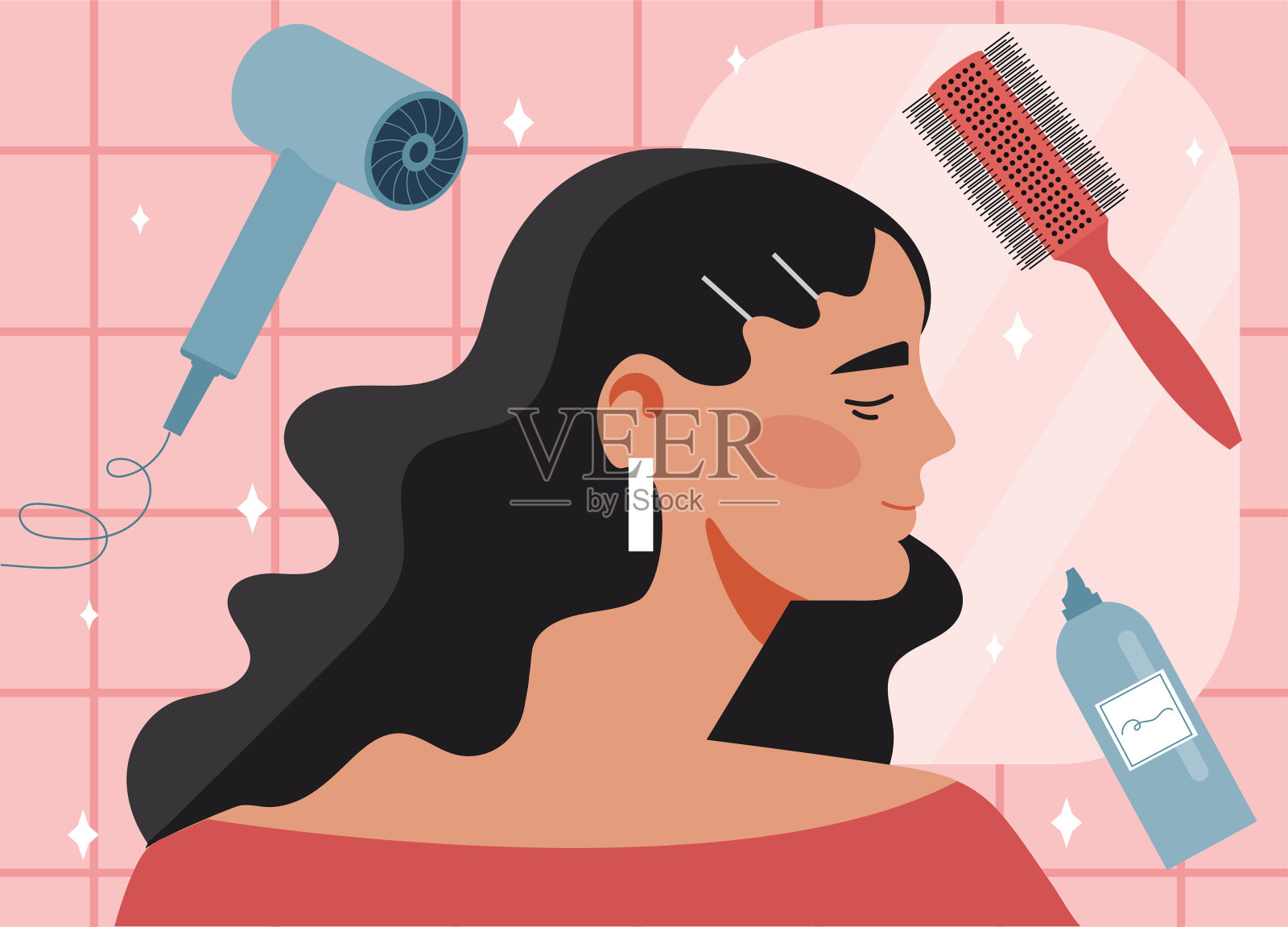 女人与新发型向量插画图片素材