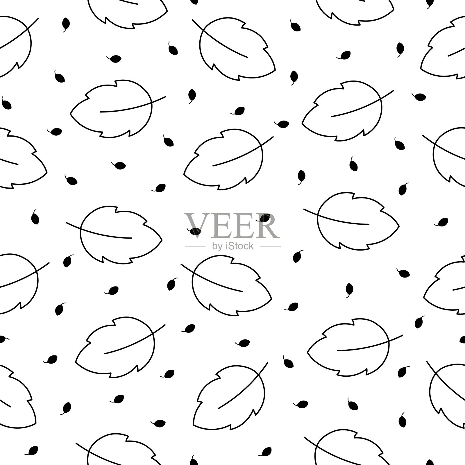 秋天的叶子。大自然。无缝模式。着色页面。手绘风格。矢量图。设计的饰品。插画图片素材