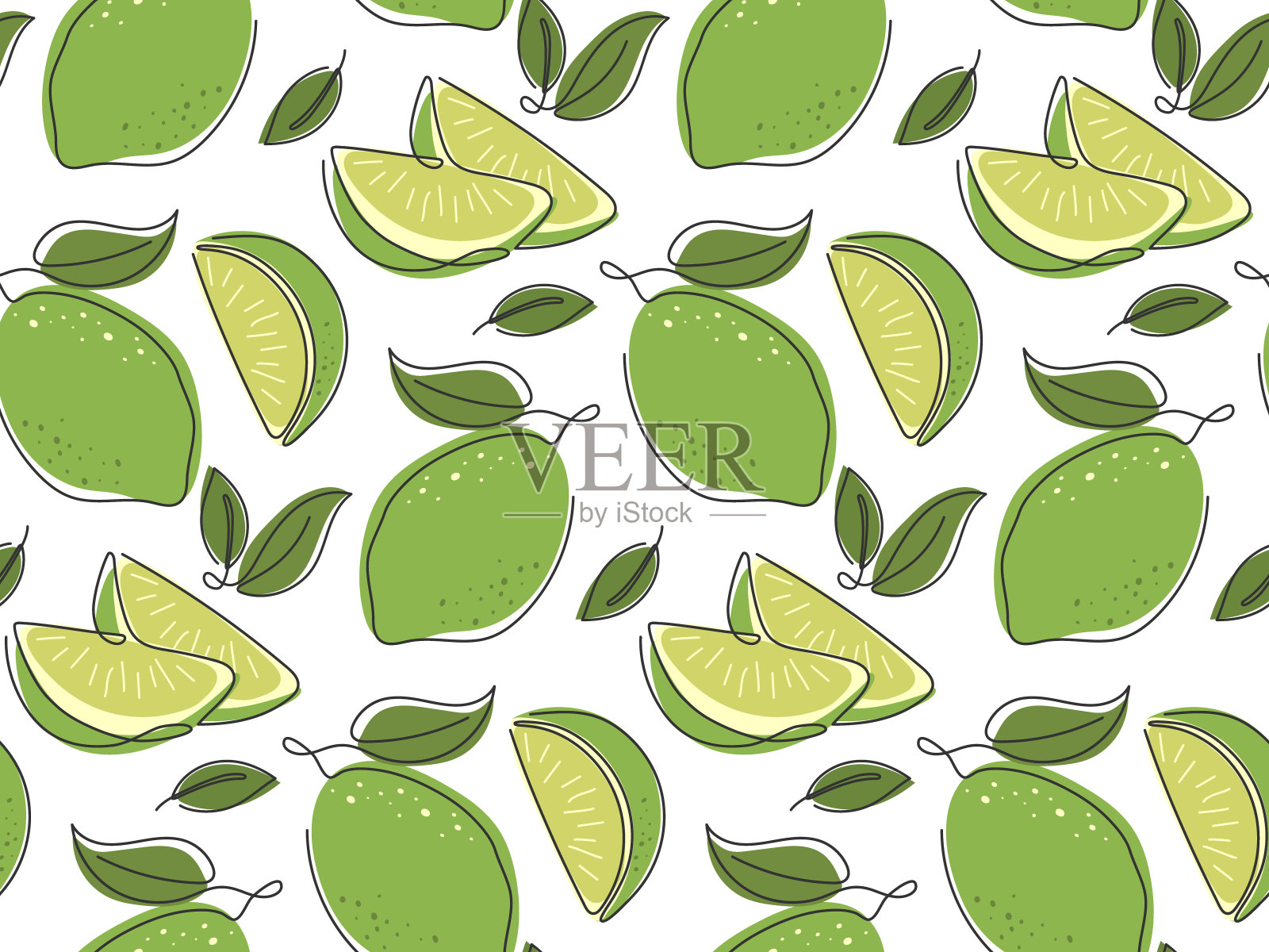 青柠整片和切片花纹无缝插画图片素材