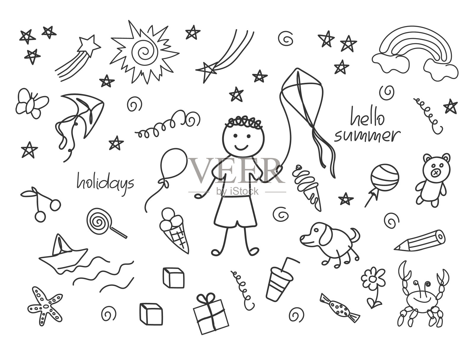 涂鸦男孩图标集插画图片素材