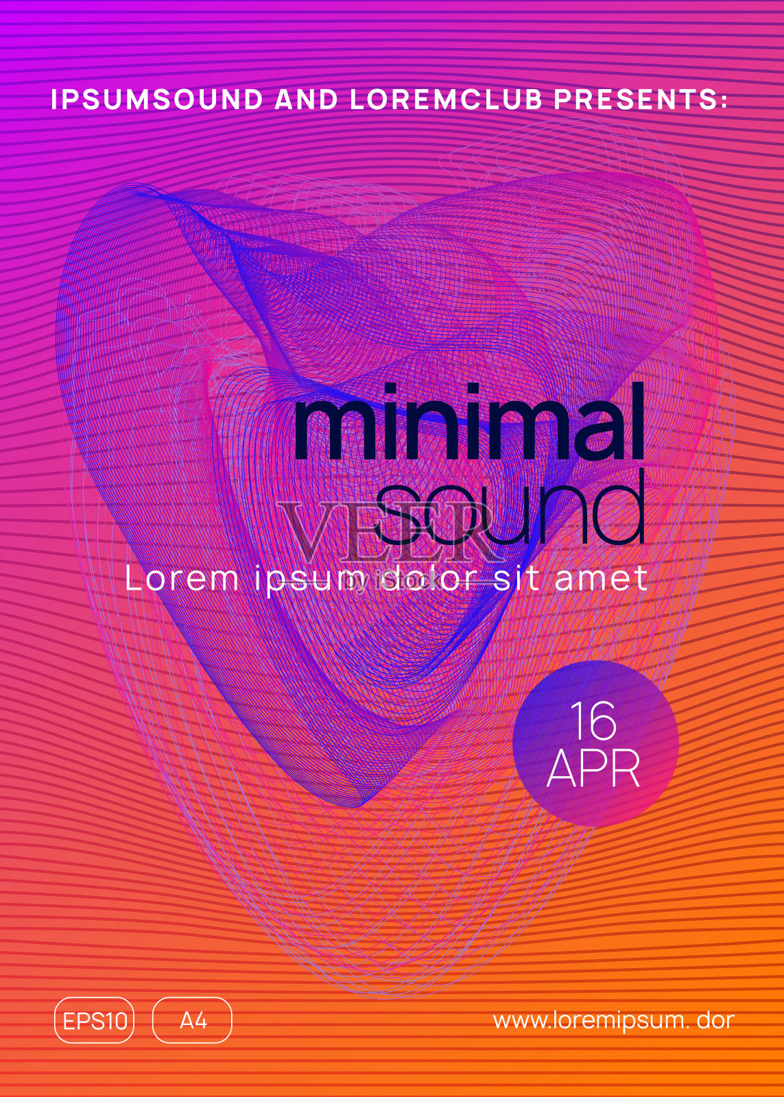 健全的传单。粉色Dj套装。Party Electro Graphic。声波节拍邀请。迪斯科舞厅的事件。蓝色Edm背景。恍惚状态向量。绿声飞行器插画图片素材