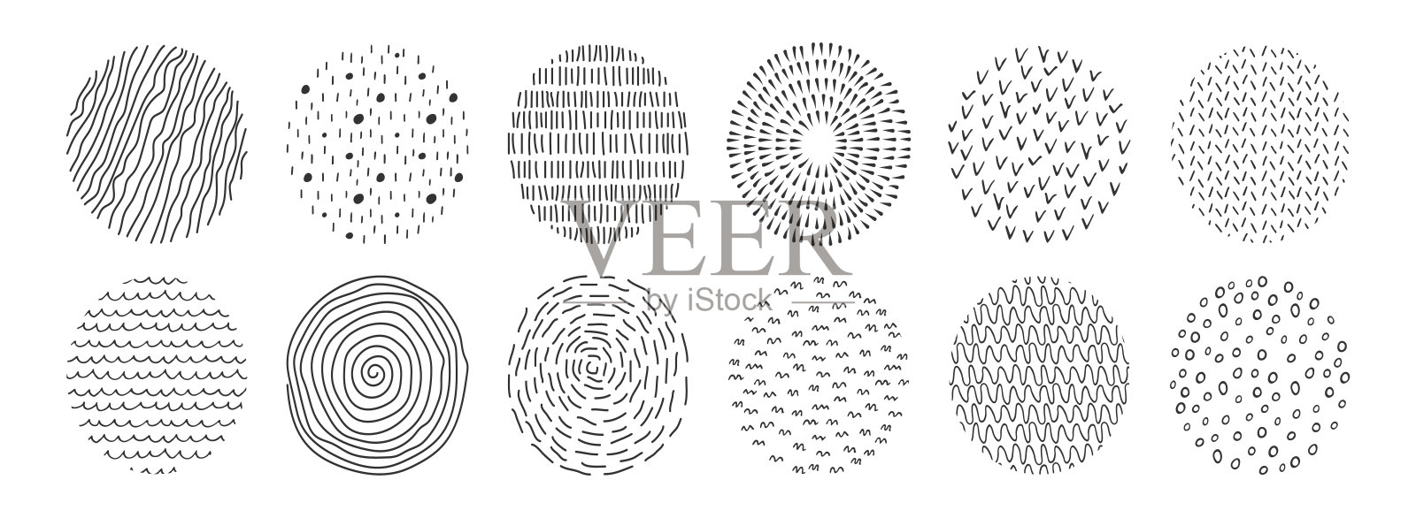 一套抽象的墨水画的圆圈插画图片素材