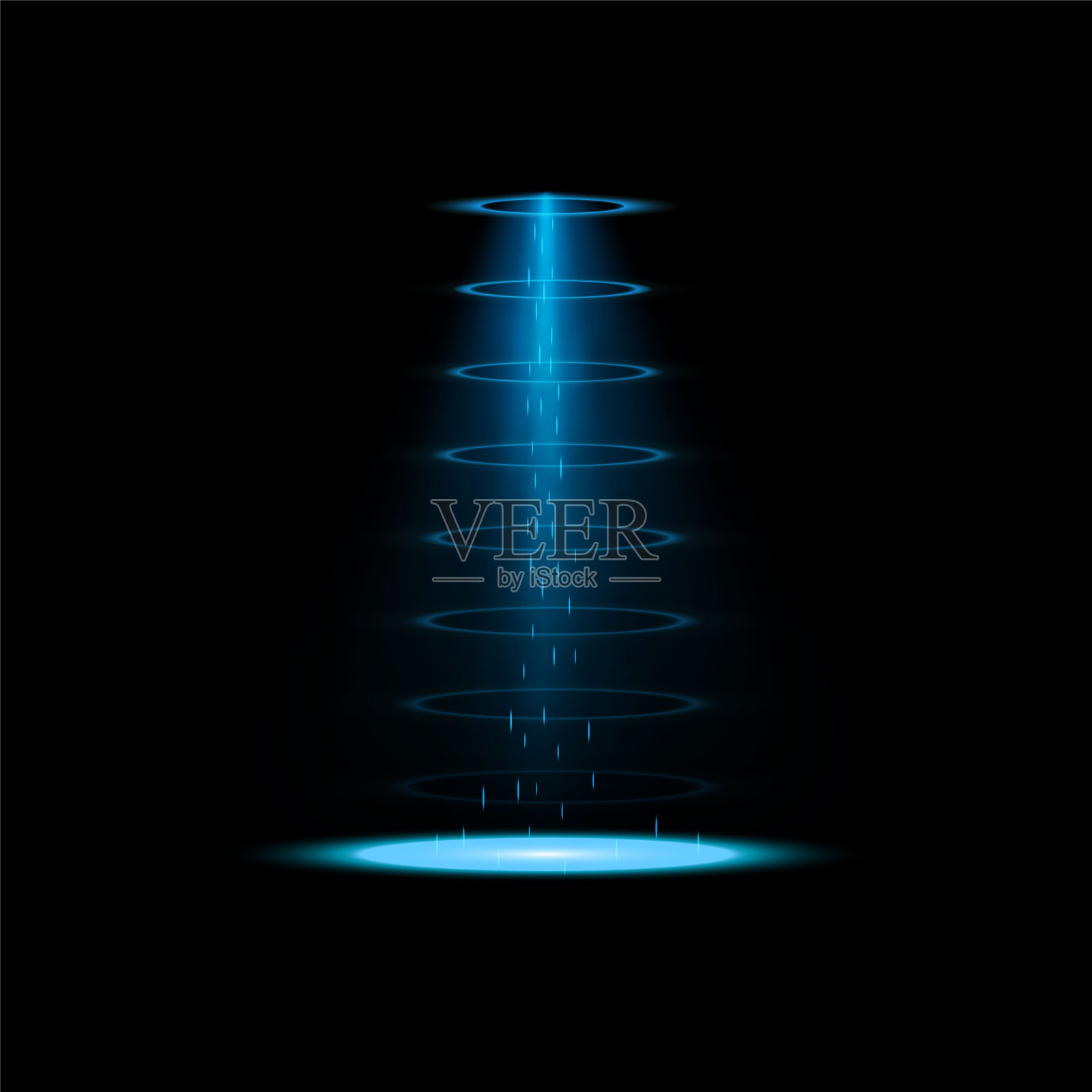 蓝色UFO光束。矢量插图的光。插画图片素材