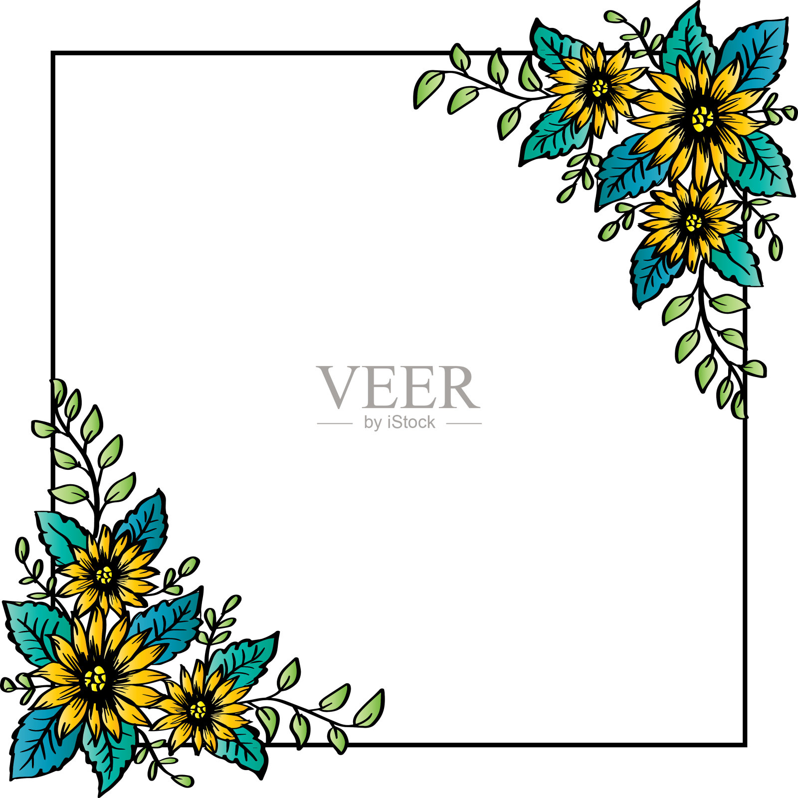 框架装饰的花朵矢量插图插画图片素材