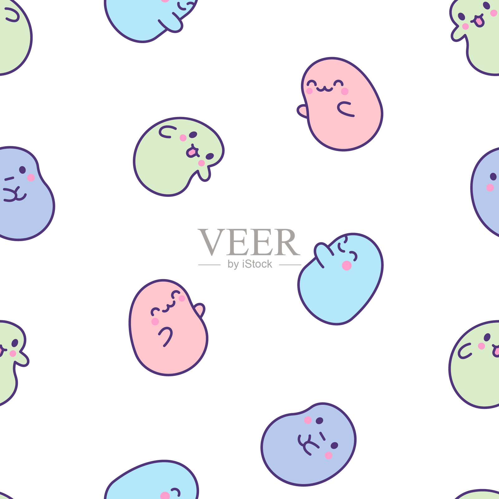 可爱的卡哇伊木薯珍珠。无缝模式。有趣的卡通人物。手绘风格。矢量图。设计的饰品。插画图片素材