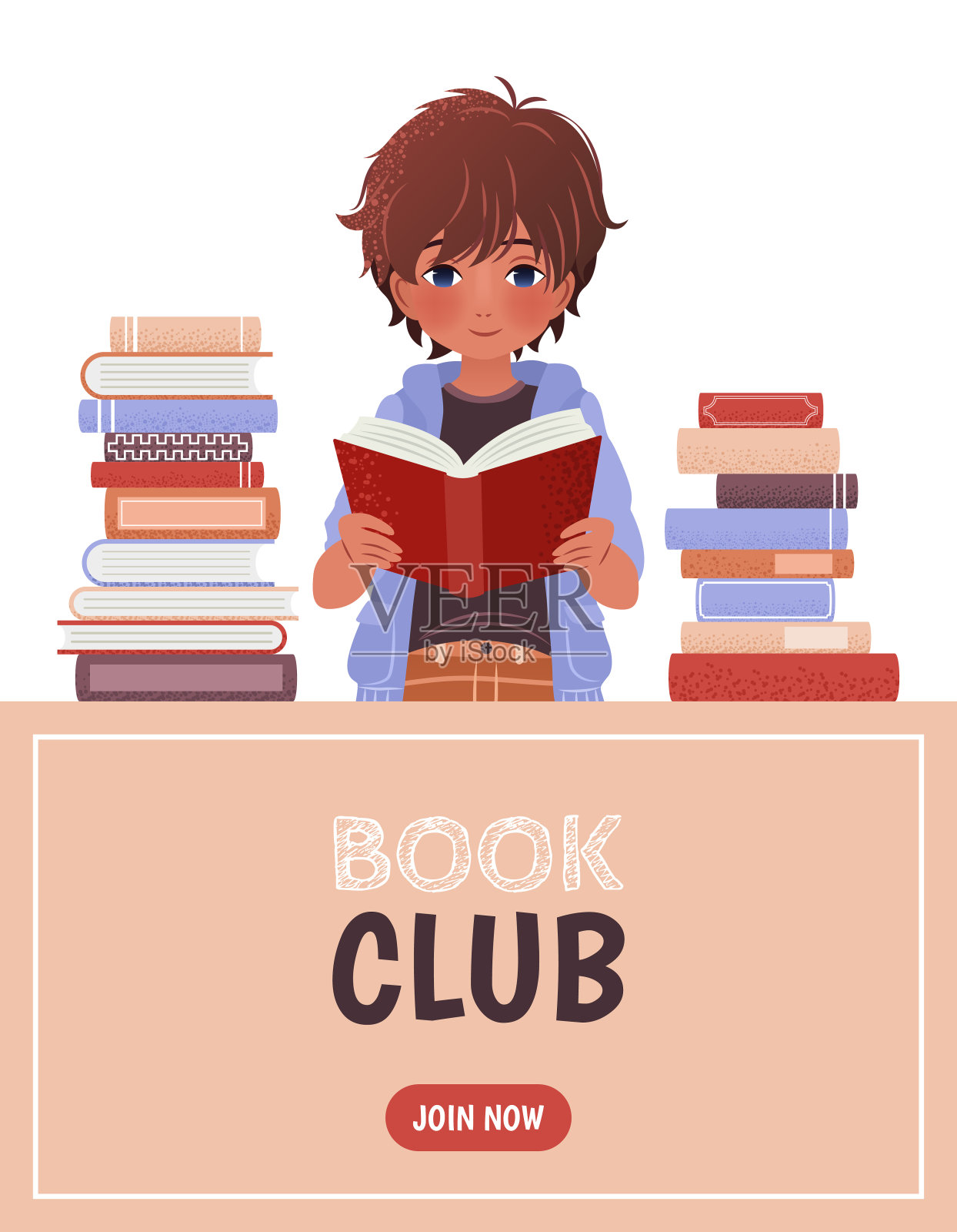 垂直横幅或登陆页模板为读书俱乐部，书店应用程序。插画图片素材