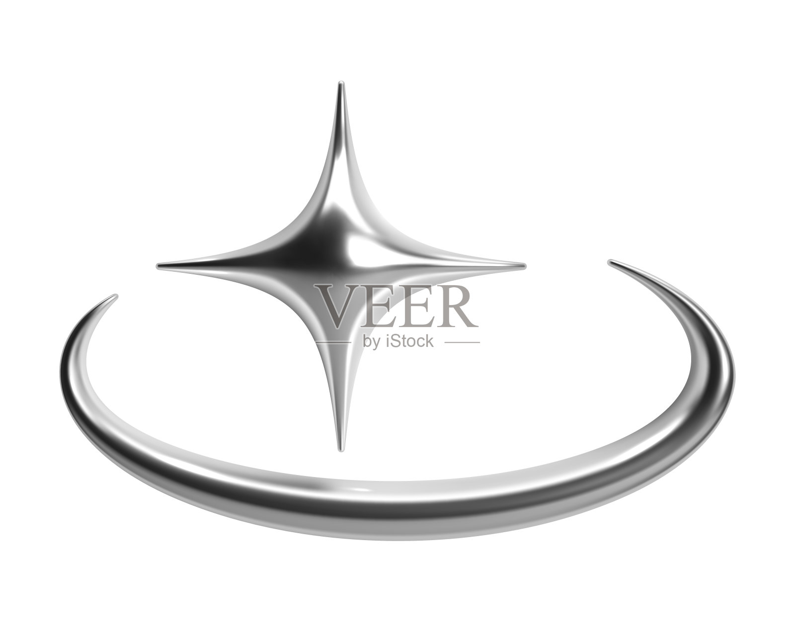 Y2K 3D镀铬星月牙，表面金属光泽插画图片素材