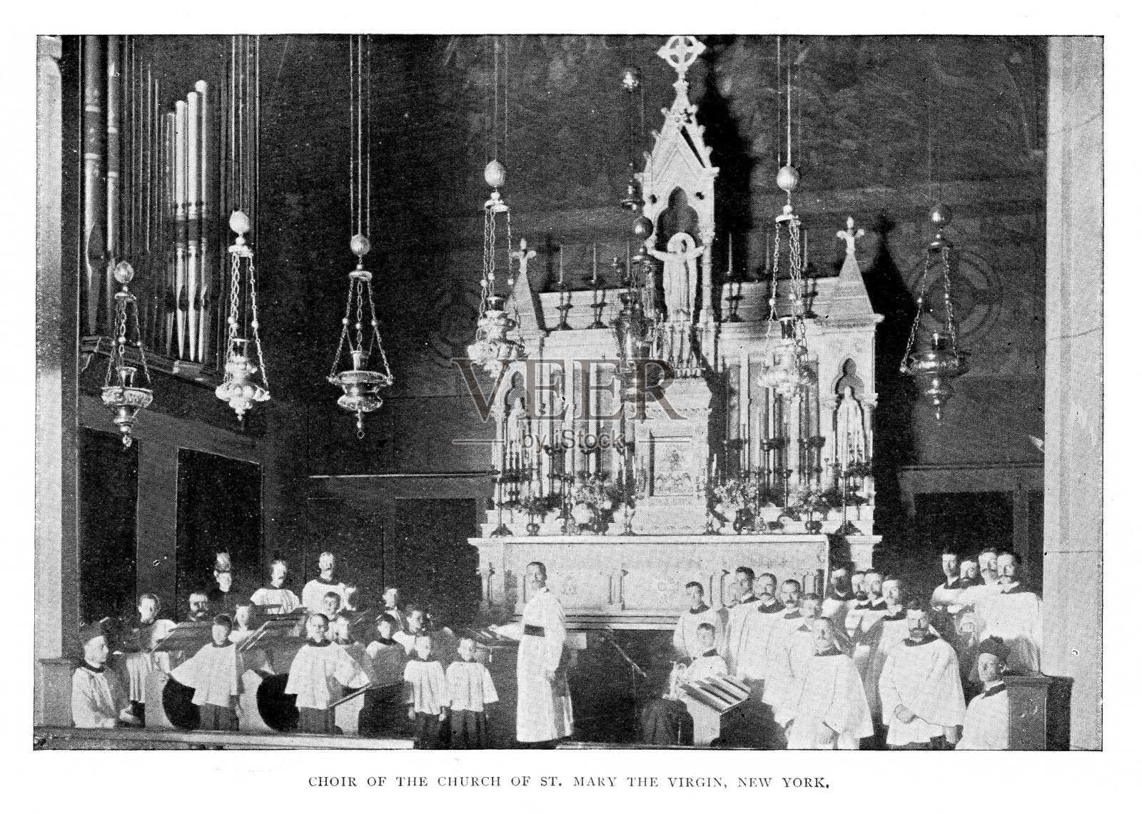 美国纽约州纽约市圣母玛利亚教堂男童唱诗班插画图片素材