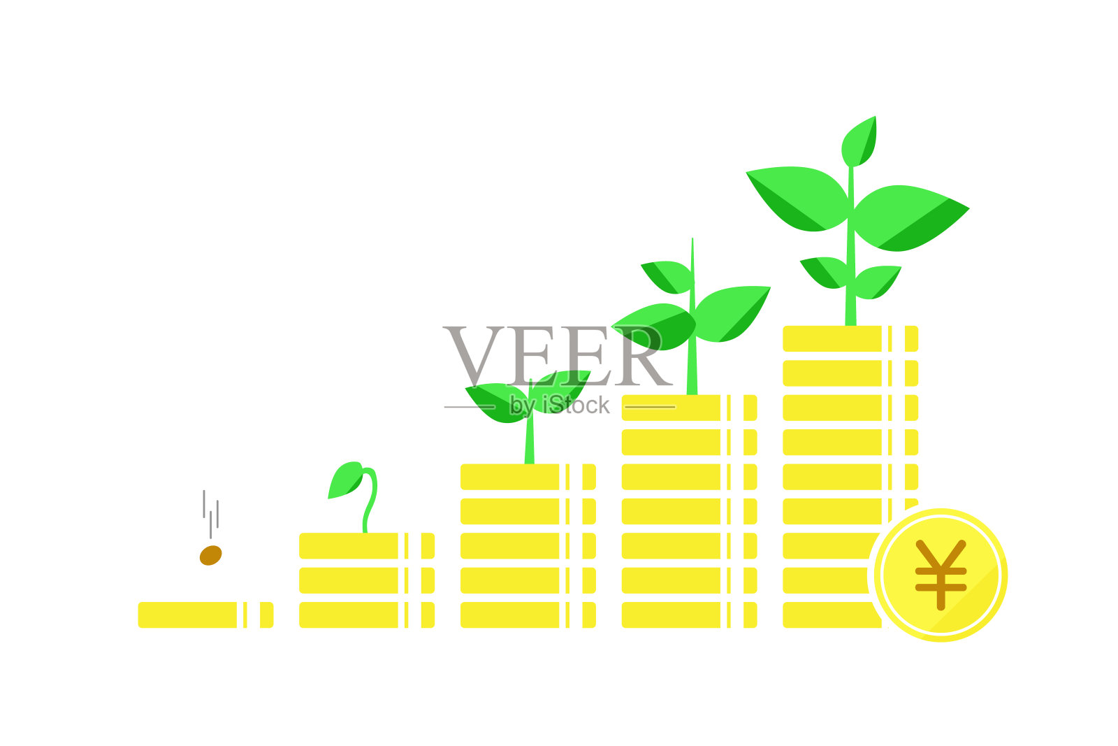 堆币发芽成长，概念资产成长插画图片素材