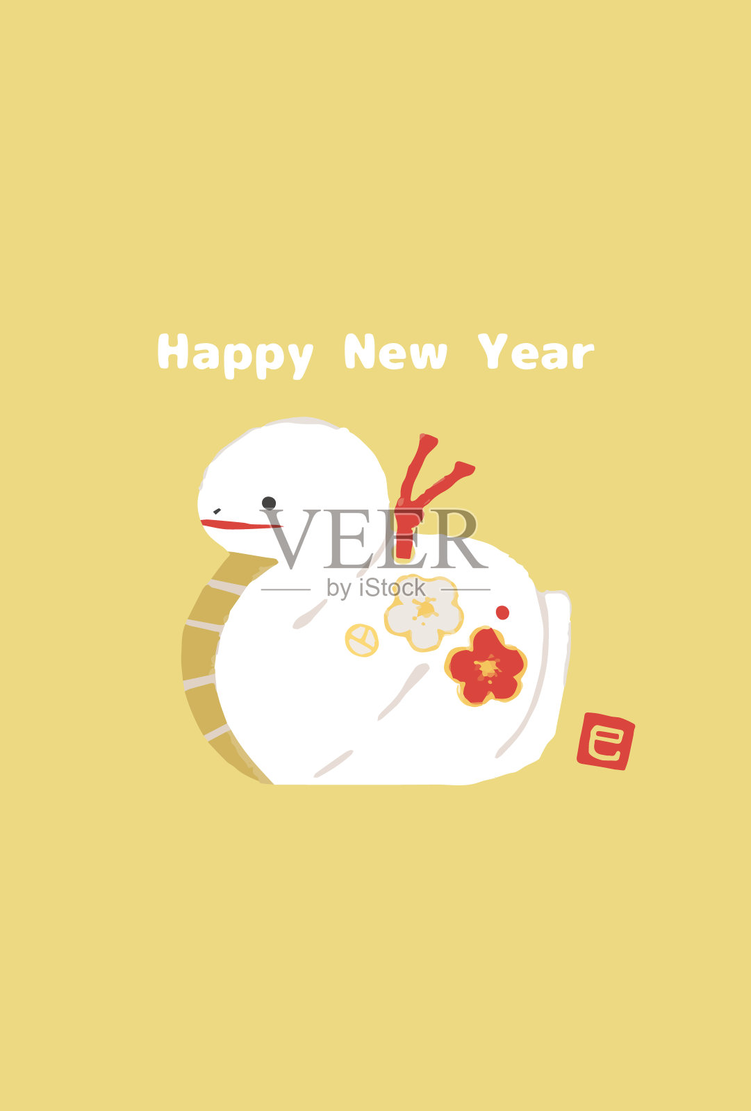 2025年蛇年新年贺卡设计-蛇土钟的剪贴艺术插画图片素材