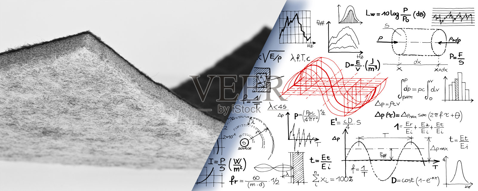 建筑物地板下安装的减少行人噪音的降噪衬垫。优化建筑业的降噪。带公式的概念照片摄影图片