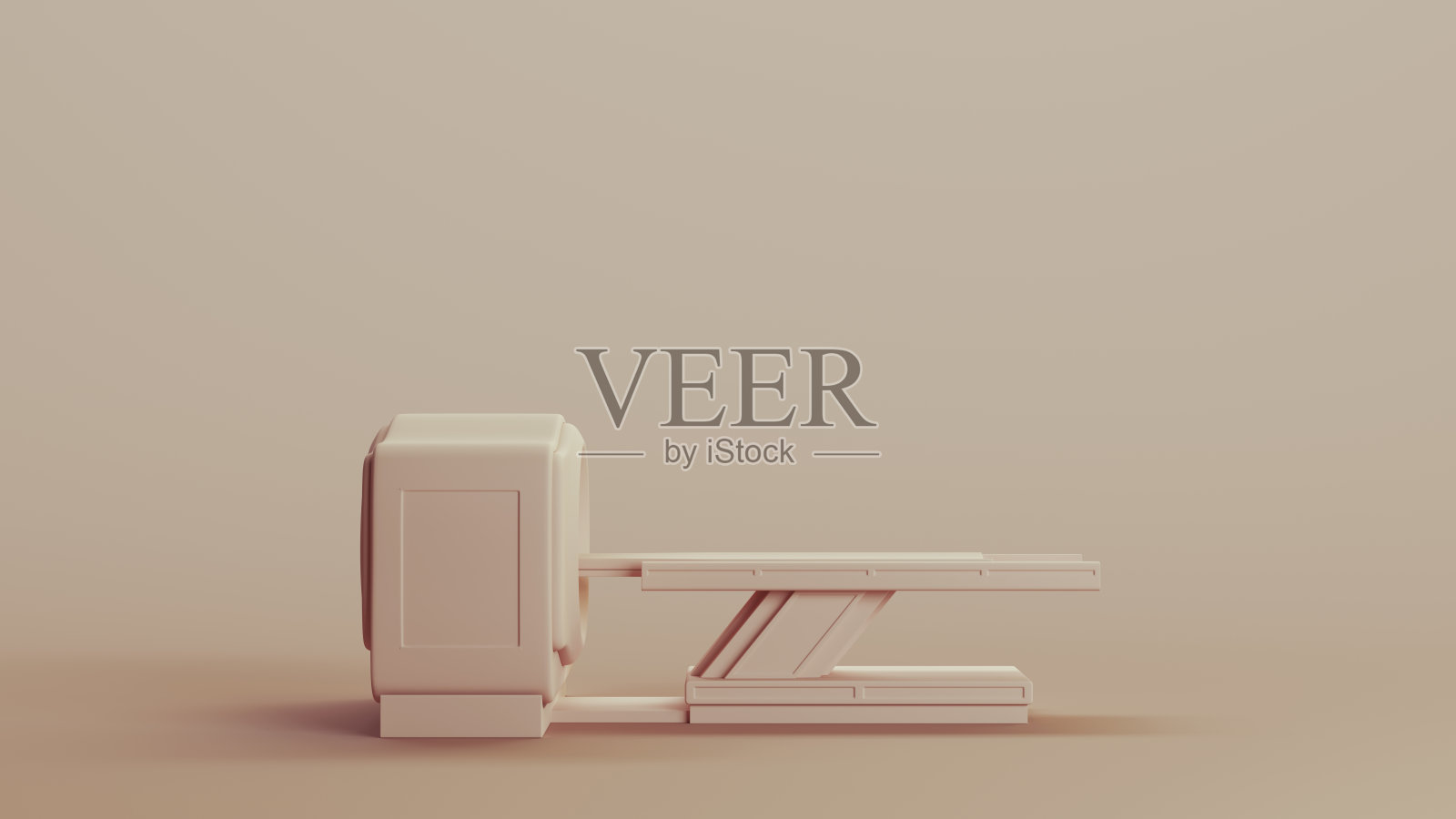 医院脑扫描仪中性背景软色调米色棕色背景粘土雕塑侧面视图照片摄影图片