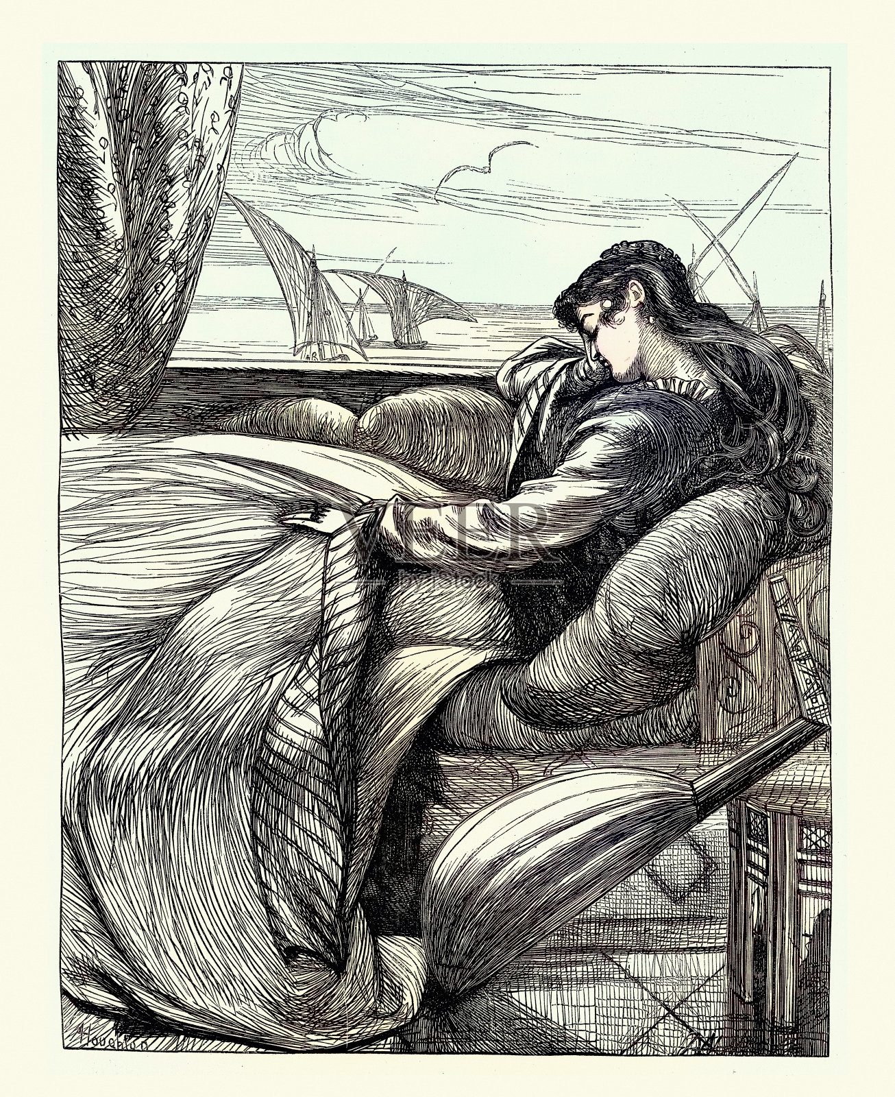 《一千零一夜》之努尔丁与波斯美人故事插画图片素材