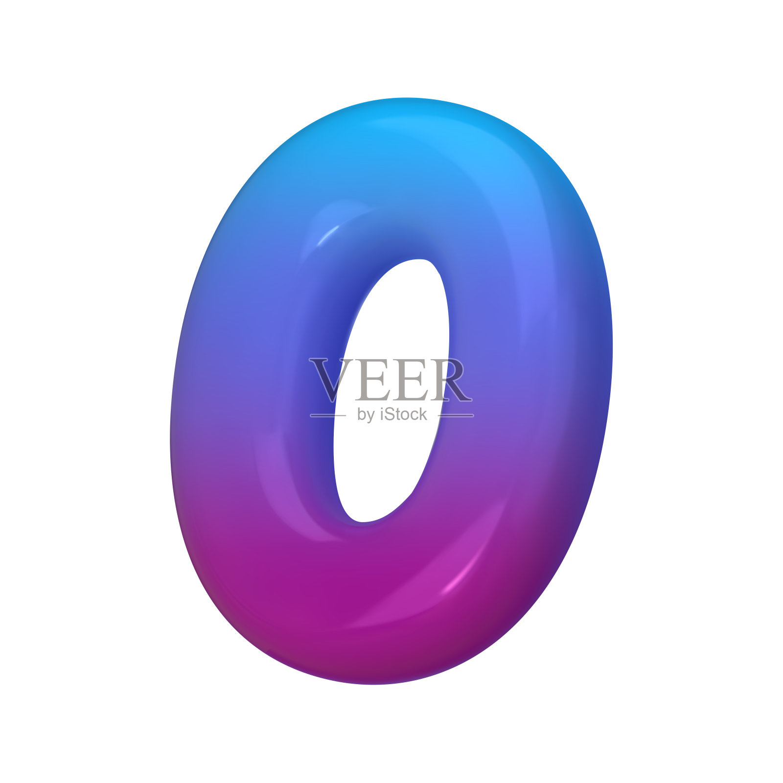 3D样式编号0。渲染数字零插图渐变蓝色和紫色。光滑的充气数字。矢量图插画图片素材