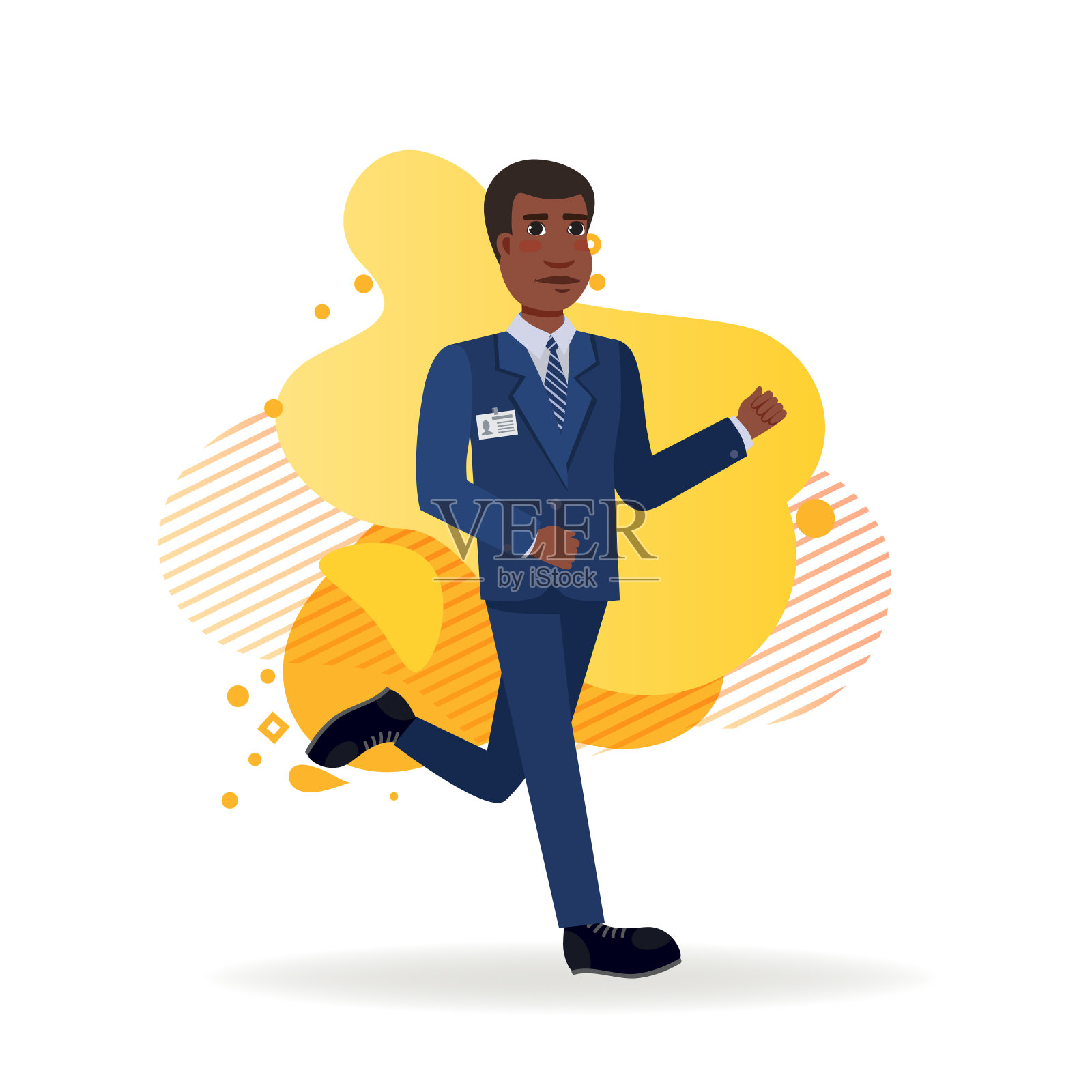 非裔美国人，西装革履，插着警徽插画图片素材