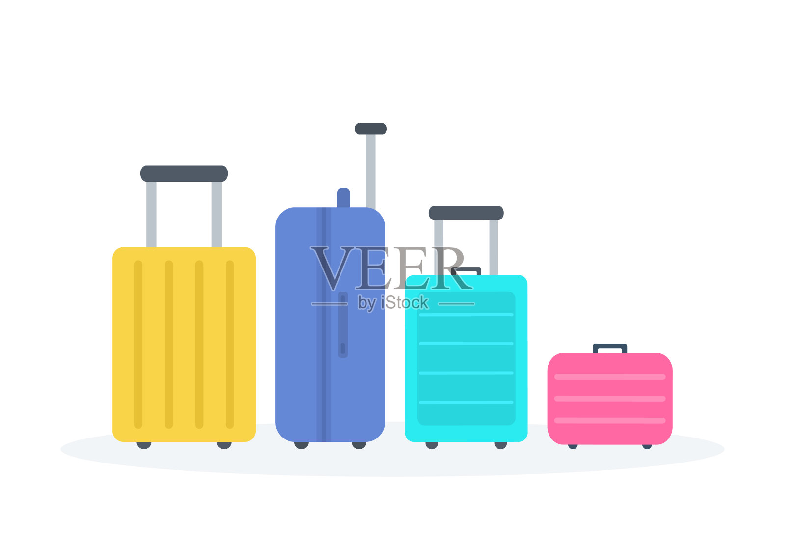 白色背景上不同尺寸和颜色的旅行箱插画图片素材