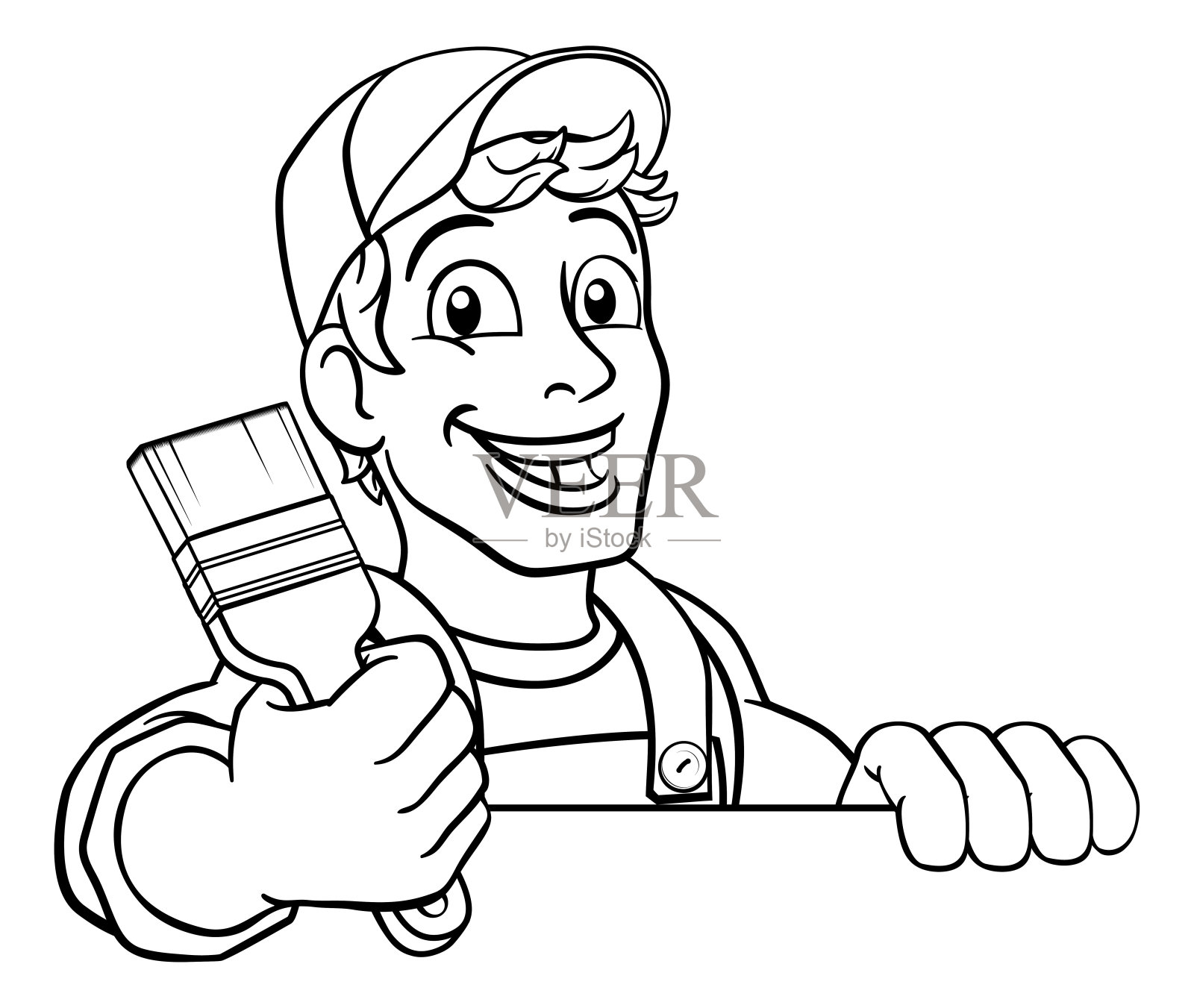 画家装饰师画笔杂工卡通人插画图片素材