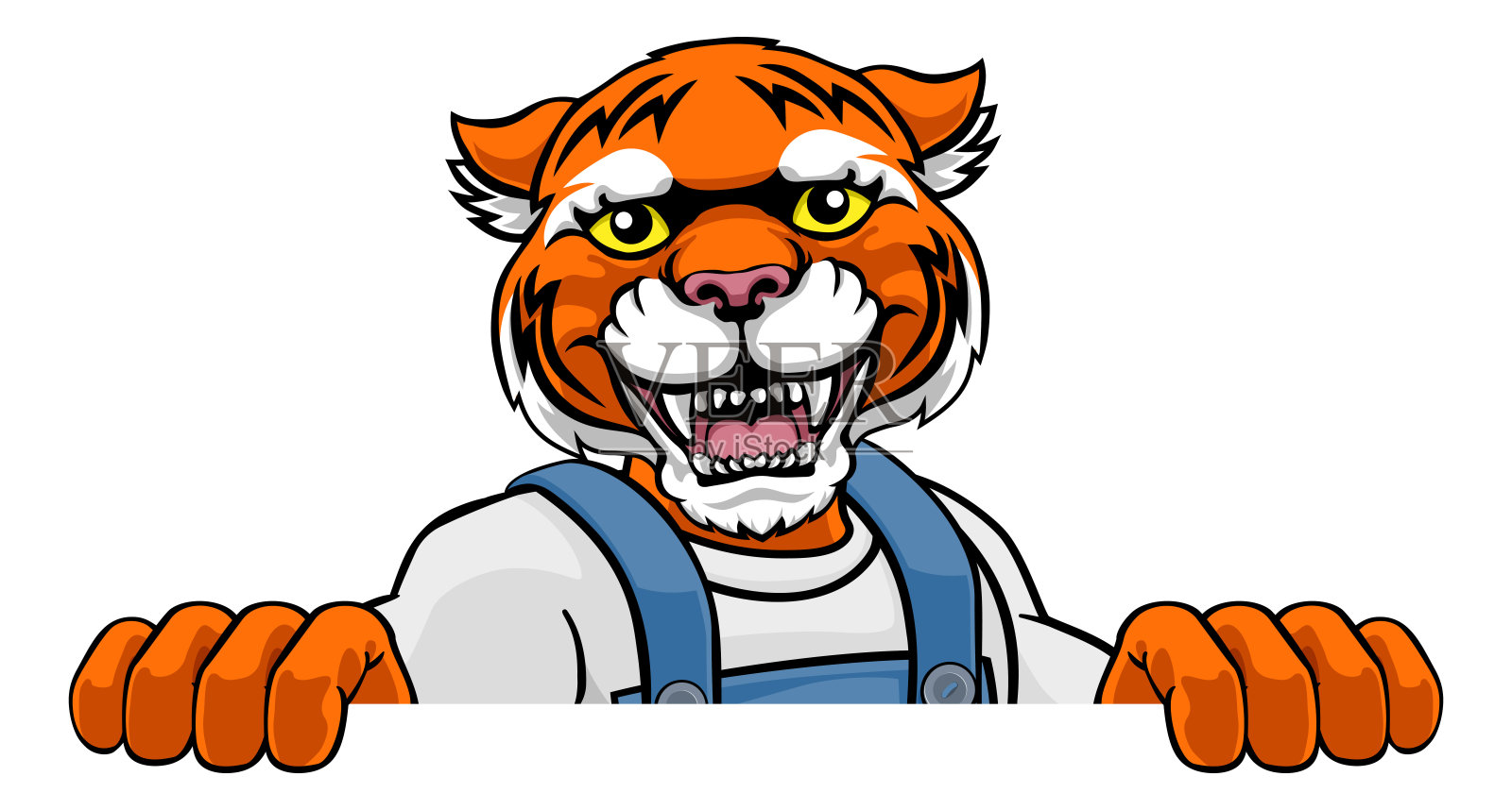 老虎吉祥物装饰师园丁杂工工人插画图片素材