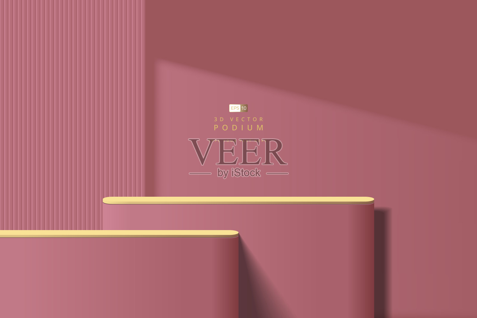 豪华粉红金3D圆讲台现实或基座舞台，产品展示与光影演示。最小的墙壁场景的化妆品。3D舞台展示最佳产品。插画图片素材