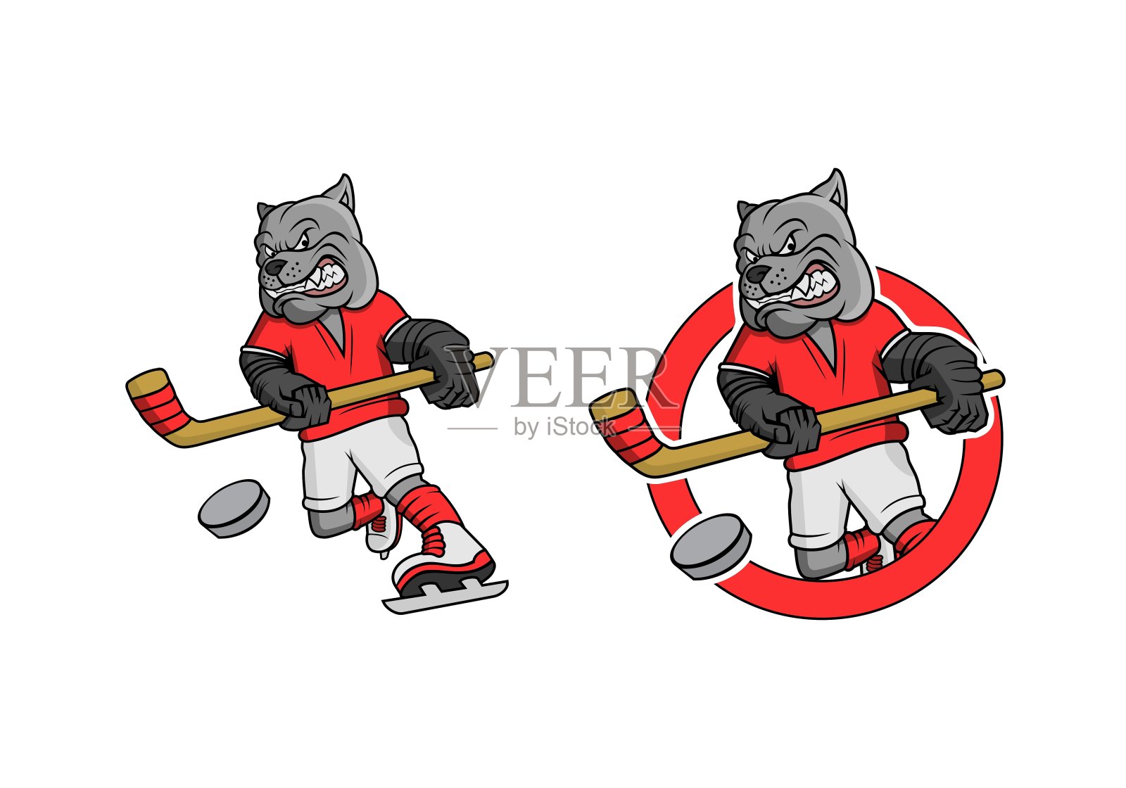 斗牛犬曲棍球运动员卡通人物设计插图插画图片素材