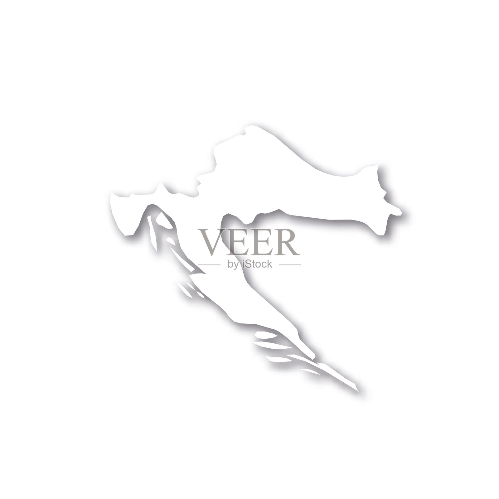 克罗地亚-白色三维剪影地图的国家地区与下降的阴影在白色的背景。简单平面矢量图插画图片素材