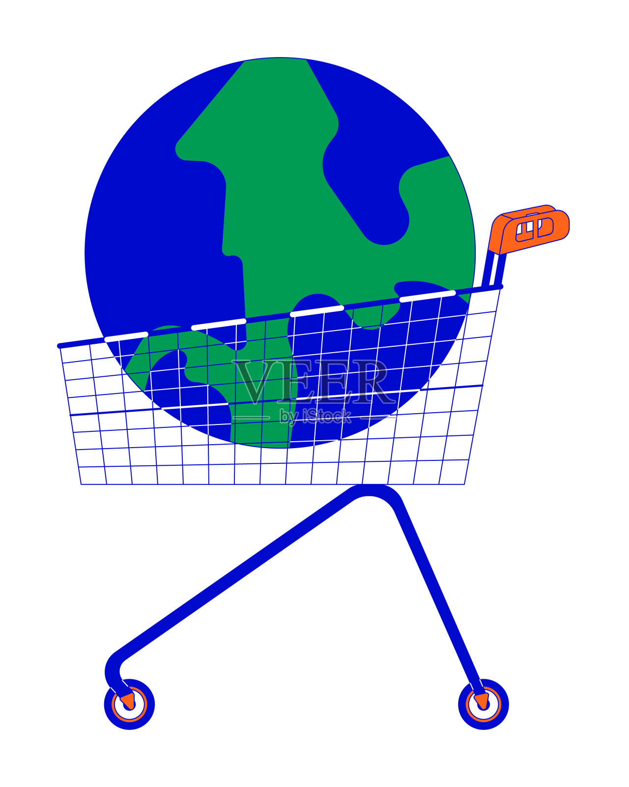 地球在购物车二维线性卡通对象插画图片素材