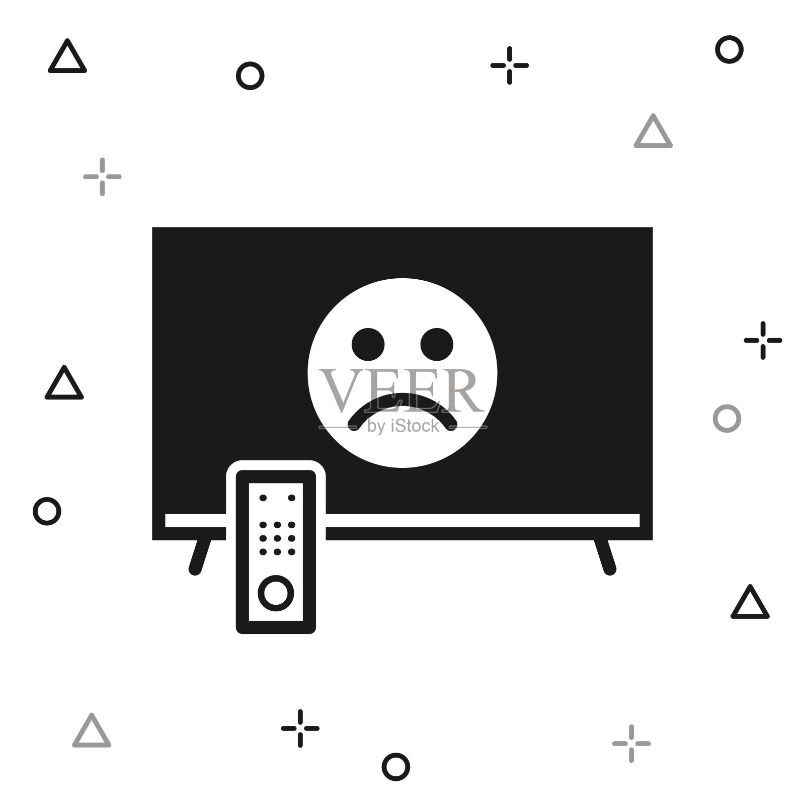 带着悲伤表情的电视。白色背景图标插画图片素材