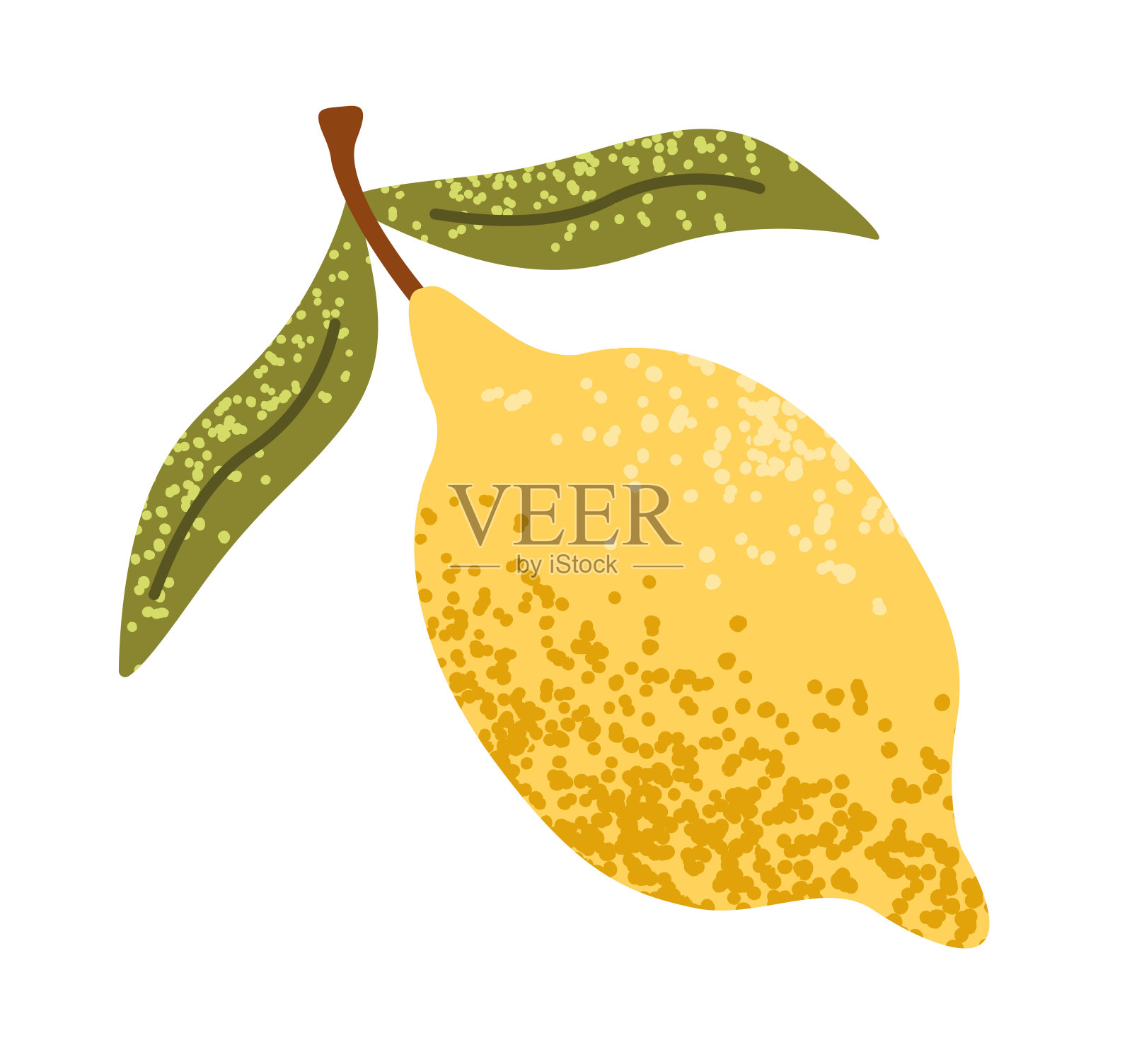 手绘柠檬与叶子和纹理。多汁的夏季柑橘。有机水果为柠檬水、果汁或维生素C健康食品。平面矢量插图隔离在白色背景。插画图片素材