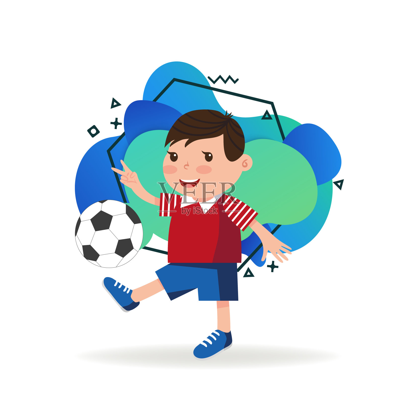 小男孩踢足球插画图片素材