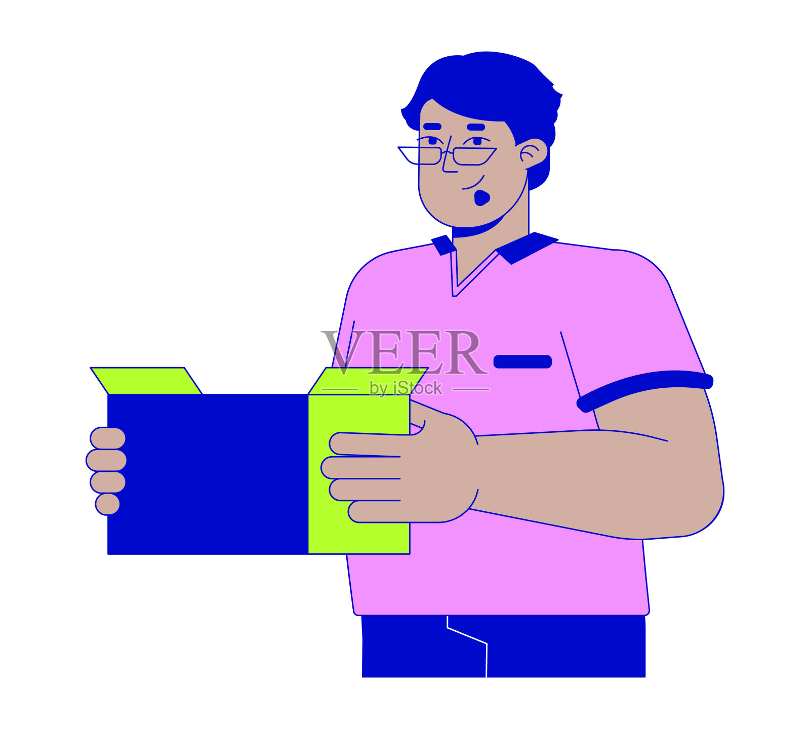 大骨架阿拉伯人与盒子二维线性卡通人物插画图片素材