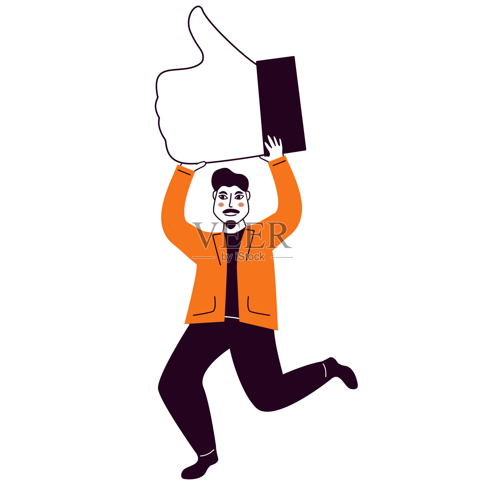 手持社交图标气球的人。影响者营销，社交媒体或网络推广。插画图片素材