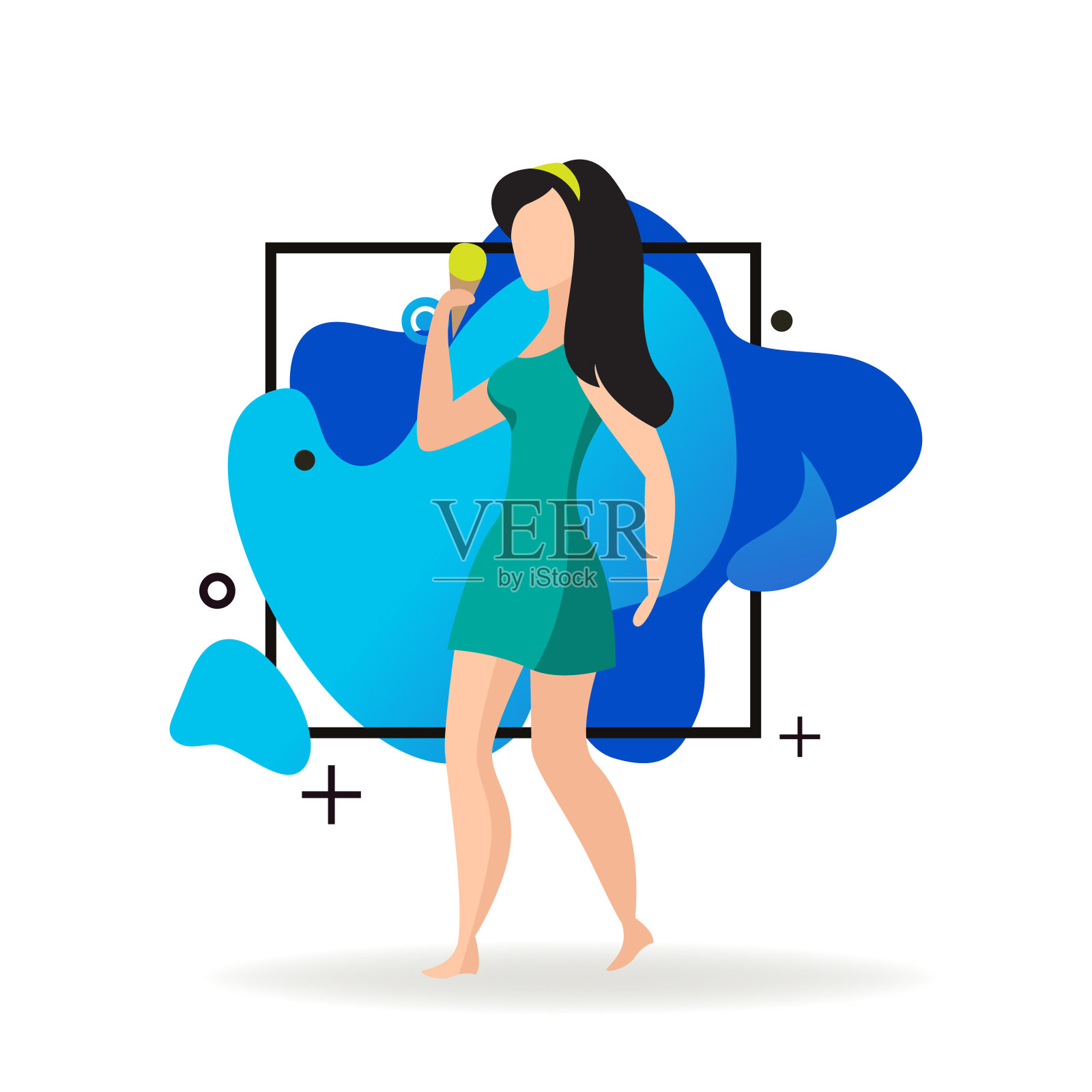 吃冰淇淋的小女孩插画图片素材