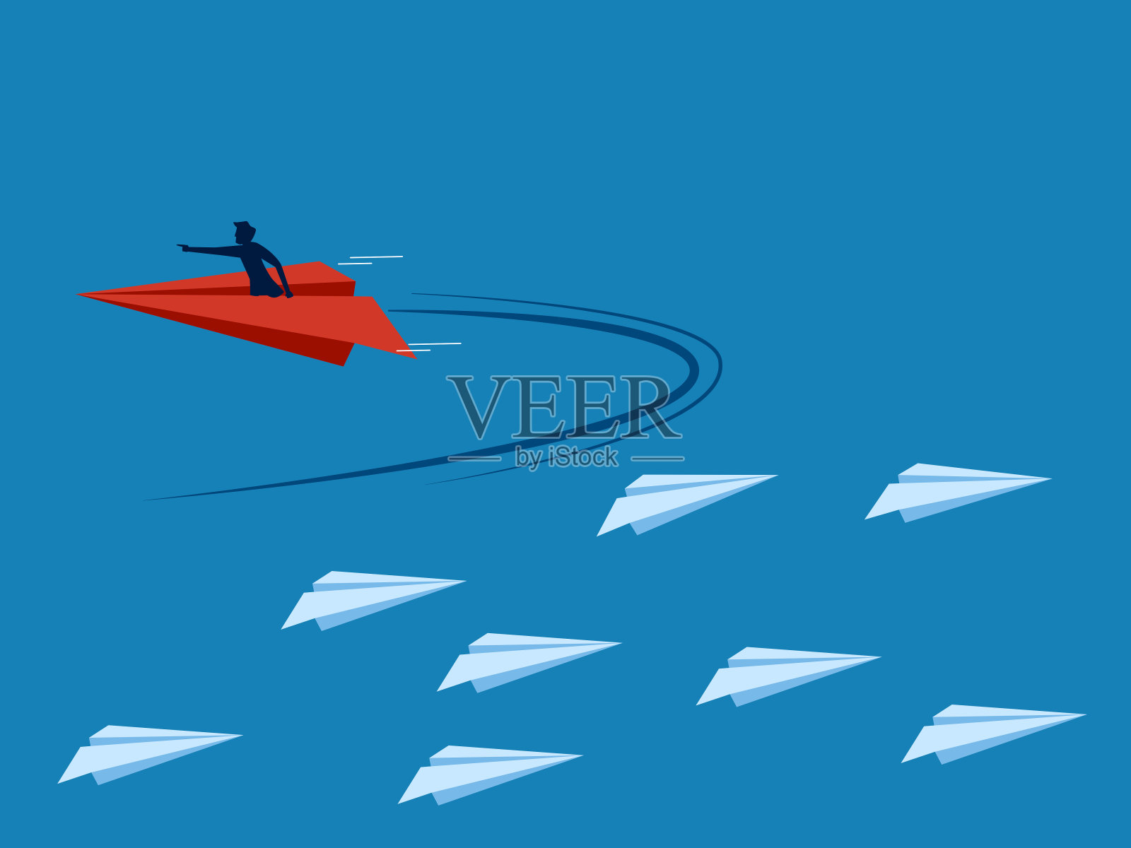 改变职业道路。商人开着纸飞机改变方向插画图片素材