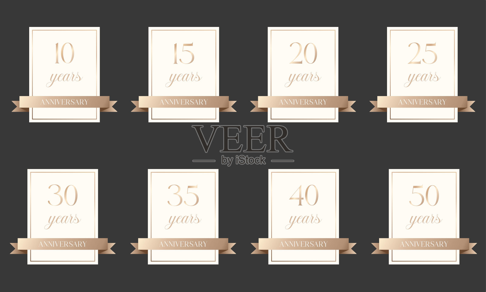 一套白色和金色的周年纪念卡片插画图片素材