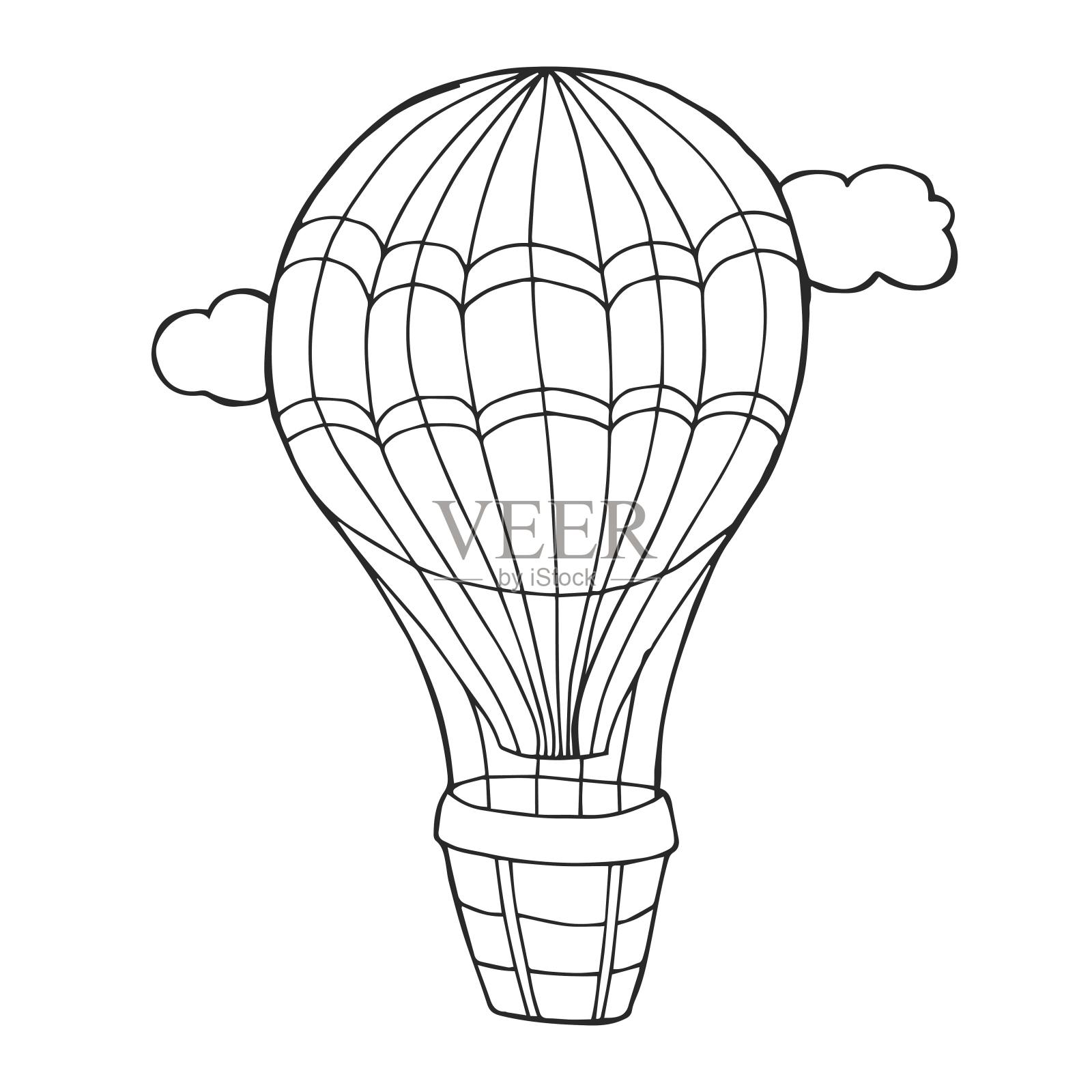 涂鸦热气球孤立的白色背景，优秀的矢量插图插画图片素材