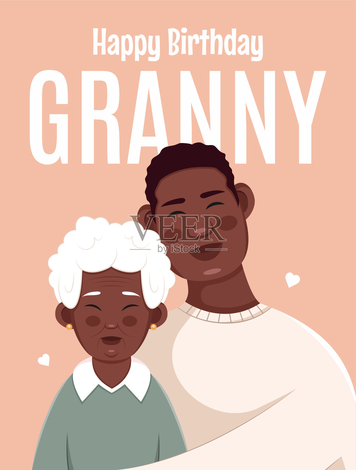 祝奶奶生日快乐，贺卡。一位祖母和她的孙子。平面矢量插图。插画图片素材