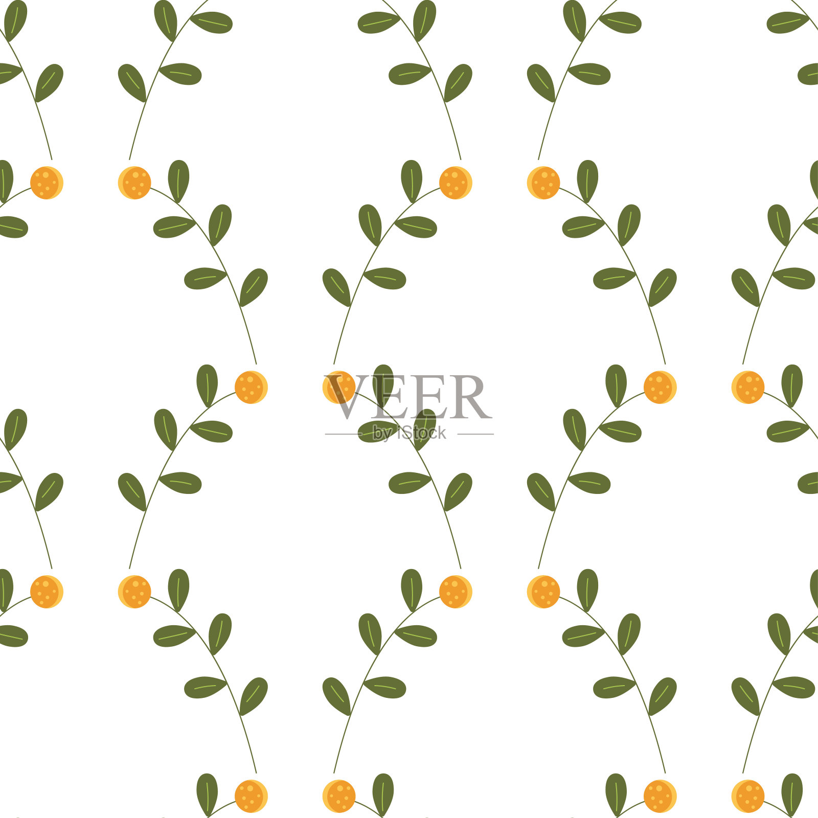 波希米亚广场无缝图案与树叶和黄色的花朵插画图片素材