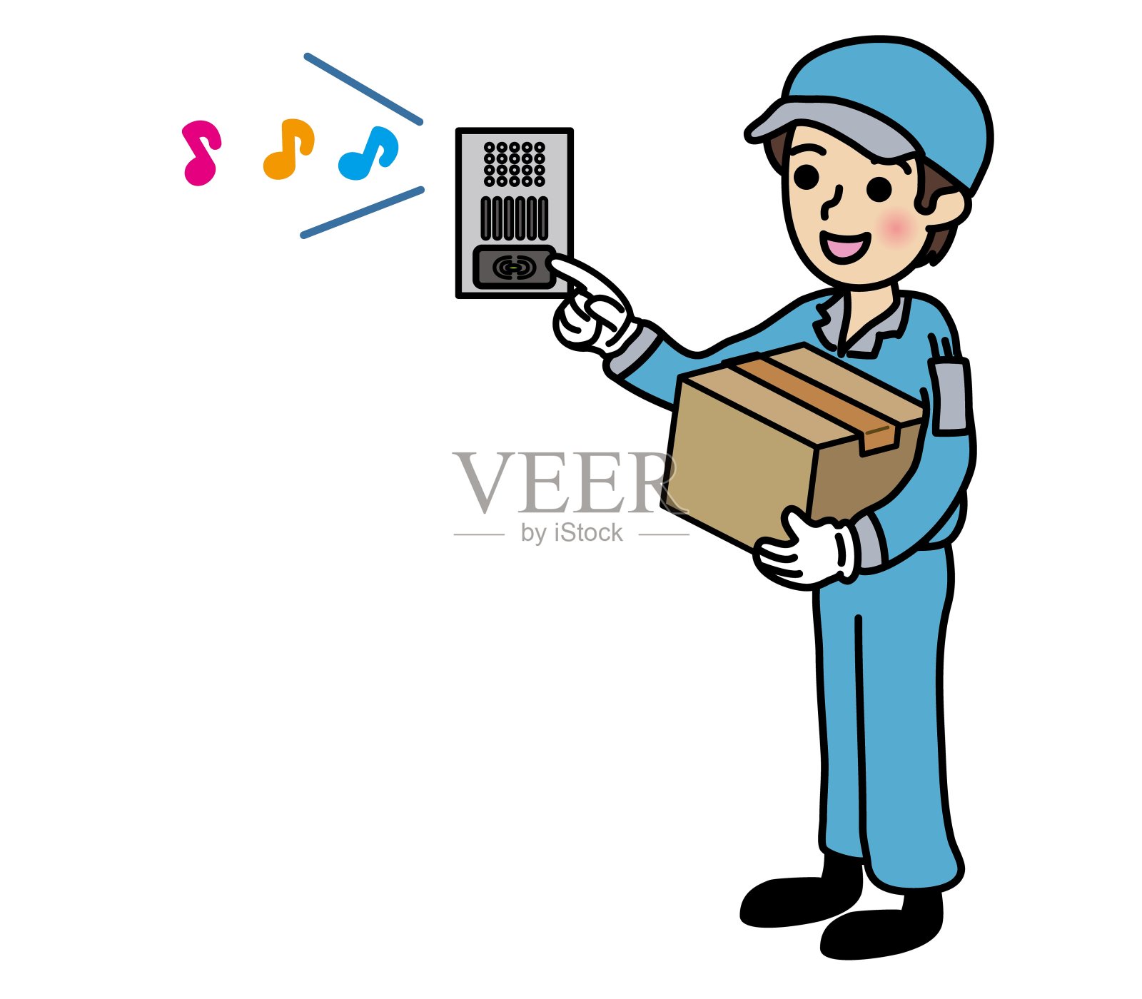 送货员在按对讲机插画图片素材